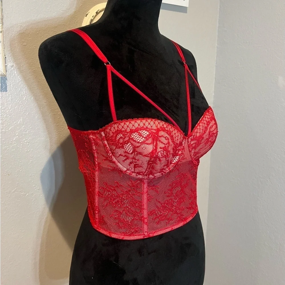 Victoria's Secret Red Lace Corset Bra 34b